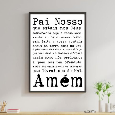 Quadro Oração Pai Nosso 45x34cm - com vidro:Madeira preta