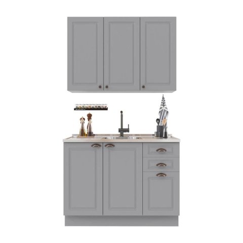 Armário de Cozinha Modulada Compacta Fidelitá Nara 100% MDF 2 Peças 120cm 6 Portas 2 Gavetas sem