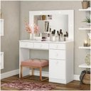 Ver imagem 1 de Penteadeira 01 Porta 04 Gavetas Espelho e Led Charme Henn Branco