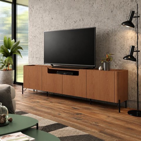 Rack New Bend 260 cm Porta Lisa Incolar Cedro com Pé Preto