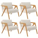Ver imagem 1 de Kit 4 Poltronas Decorativas Sala Estar Pietra Estrutura de Madeira L02 Linho Champanhe - Lyam