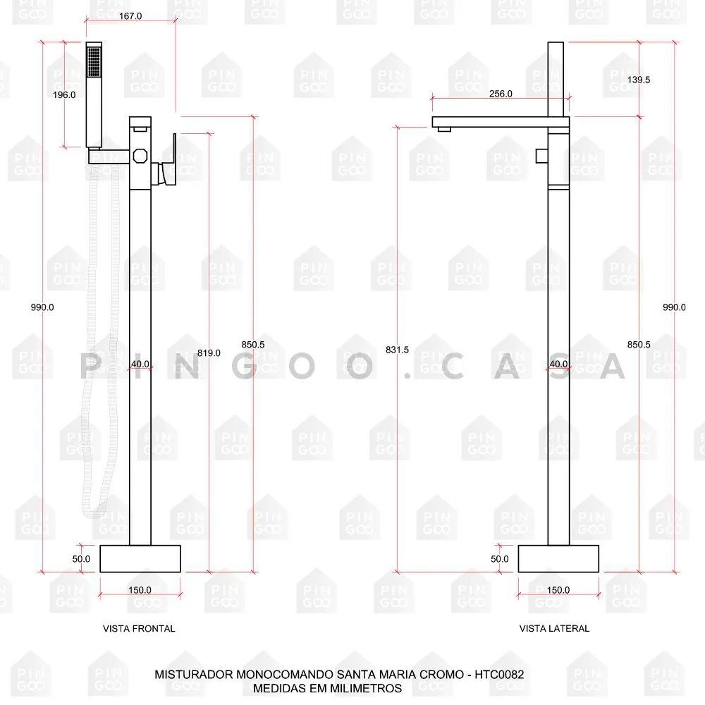 Kit Banheira de Imersao Rubi e Misturador de Piso Monocomando Prata Pingoo.casa - 4