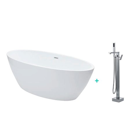 Kit Banheira de Imersao Rubi e Misturador de Piso Monocomando Prata Pingoo.casa