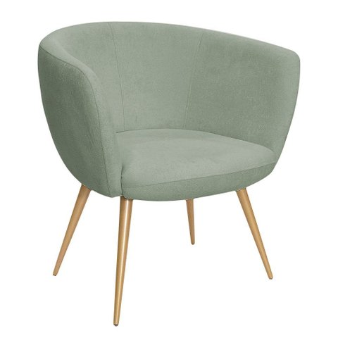Poltrona Decorativa Isis Pés Palito Ouro Fosco Bouclé Verde Claro - Nexta Casa