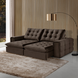 Sofá 180 Galliano Retrátil Reclinável Conforto Sofisticação:marrom