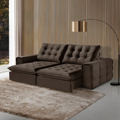Sofá 180 Galliano Retrátil Reclinável Conforto Sofisticação:marrom