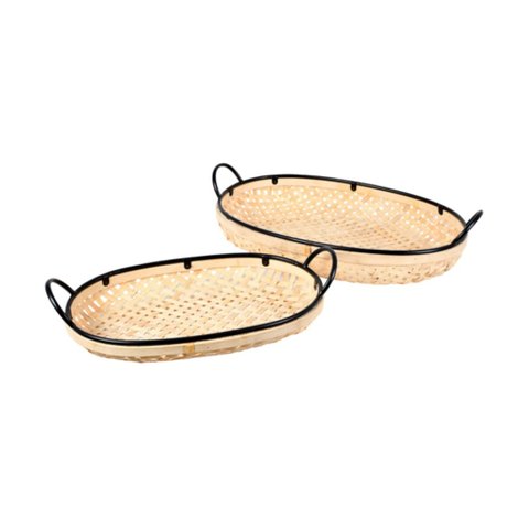 Conjunto 2 Cestos de Bambu com Alças de Ferro Natural