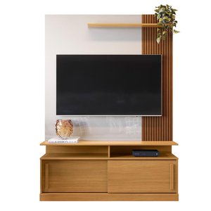 Estante Home TV 50 55 60 Polegadas Porta e Nicho Sala Pequena Chicago 1,36- Tauari Ripado/Off