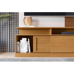 Estante Home TV 50 55 60 Polegadas Porta e Nicho Sala Pequena Chicago 1,36- Tauari Ripado/Off - 9