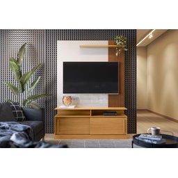 Estante Home TV 50 55 60 Polegadas Porta e Nicho Sala Pequena Chicago 1,36- Tauari Ripado/Off - 5