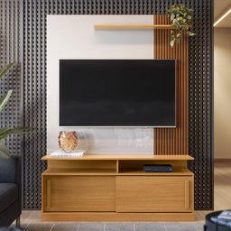 Estante Home TV 50 55 60 Polegadas Porta e Nicho Sala Pequena Chicago 1,36- Tauari Ripado/Off - 8