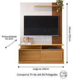 Estante Home TV 50 55 60 Polegadas Porta e Nicho Sala Pequena Chicago 1,36- Tauari Ripado/Off - 3