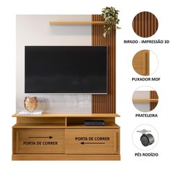 Estante Home TV 50 55 60 Polegadas Porta e Nicho Sala Pequena Chicago 1,36- Tauari Ripado/Off - 2