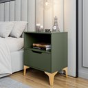 Ver imagem 2 de Mesa de Cabeceira Vegas 1 Gaveta com Nicho Base de Aço Design Moderno - Verde/ Pé Dourado