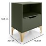 Mesa de Cabeceira Vegas 1 Gaveta com Nicho Base de Aço Design Moderno - Verde/ Pé Dourado - 3