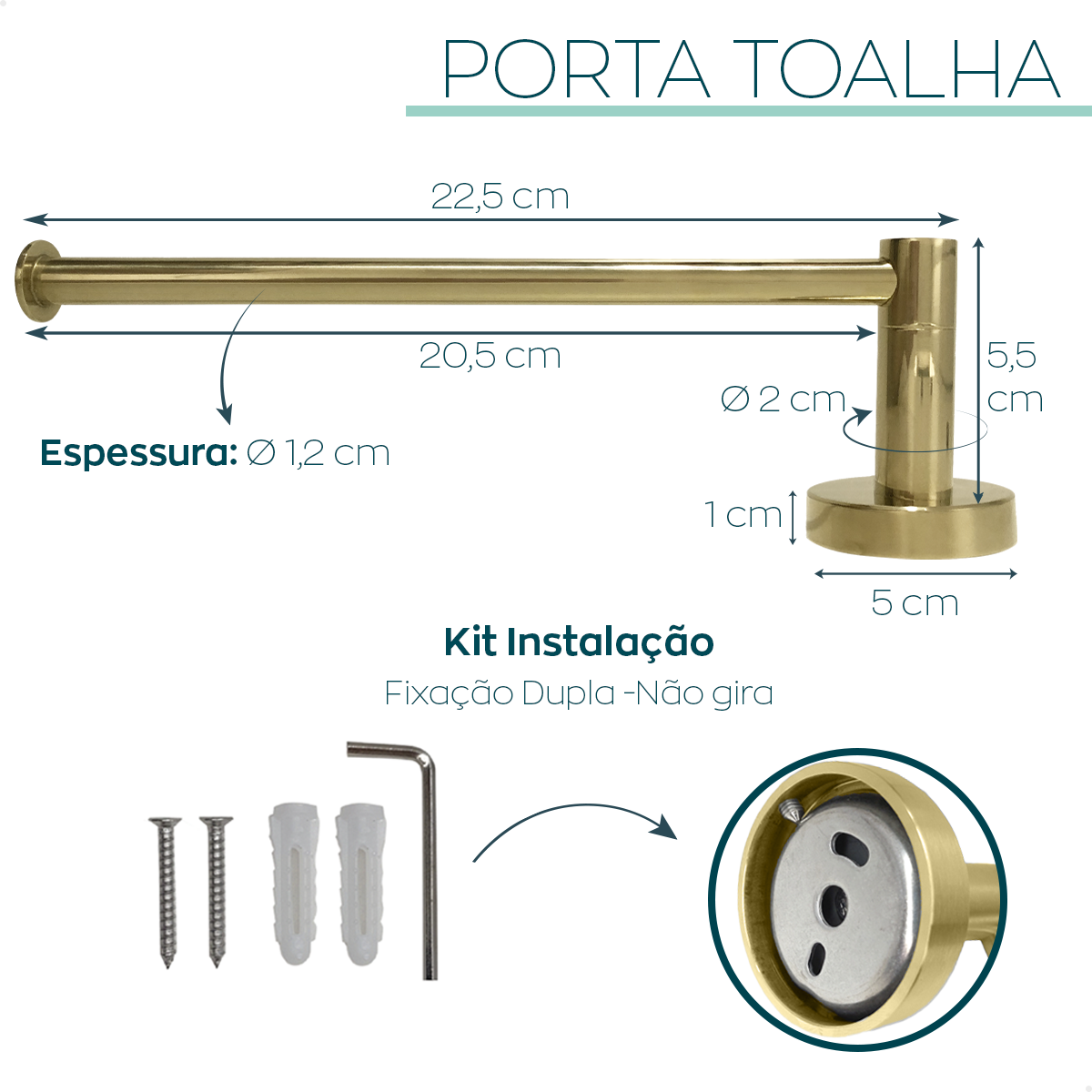 Suporte Porta Toalha Dourado Brilhoso Toalheiro Aço Inox Porta Toalha de Rosto Acessório Banheiro - 4