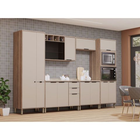 Cozinha Modulada Compacta 6 Peças com Espaço para Forno e Micro-ondas com Tampo Aspen Luciane Móveis