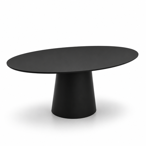 Mesa de Jantar Oval 160x90cm em Laca Preto - Base Cone Preto