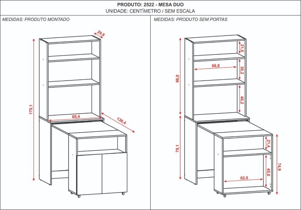 Armario Bancada de Cozinha Retrátil com Mesa e 2 Portas Duo Kits Paraná - 5