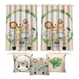 Kit Cortina + 3 Capas Almofadas Infantil Safari Baby 05 - 1