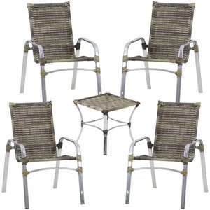 Jogo de 4 Cadeiras Emily em Alumínio Área Varanda e Mesa de Centro Garden em Alumínio Trama Original