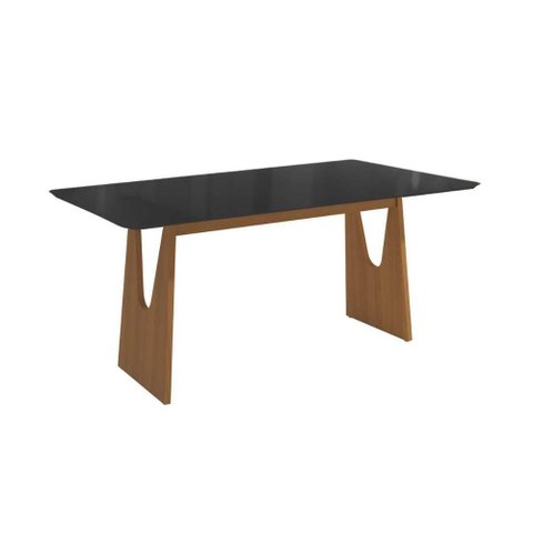 Mesa de Sala Jantar Mila Premium Madeira Maciça C/ Tampo Madeirado C/ Vidro 160x90cm Carvalho/preto