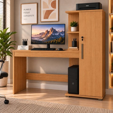 Escrivaninha com Porta com Chave 2 Prateleiras e Espaço para Cpu Savana Espresso Móveis