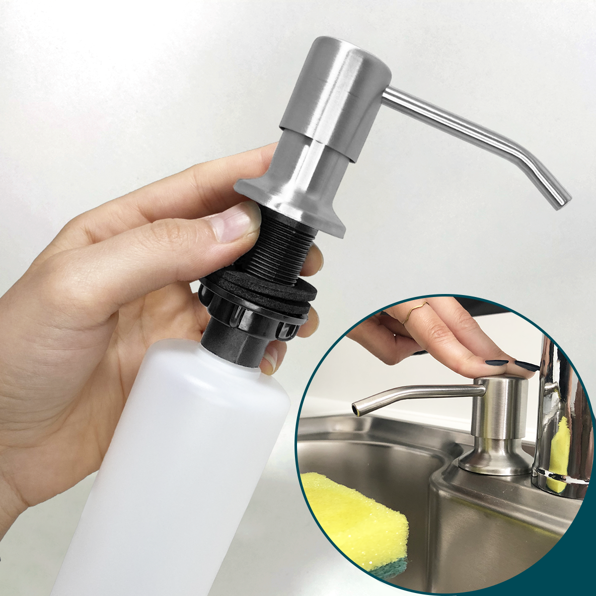 Dispenser dosador detergente Inox 304 embutir 500ml Cozinha porta sabonete sabao líquido de banheiro - 5
