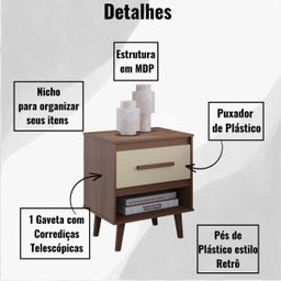 Mesa de Cabeceira Mila 1 Gaveta Moblis:savana Off White - 3