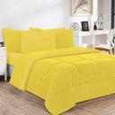 Ver imagem 1 de Kit Edredom + Jogo De Lençol 7Pçs Casal Amarelo Amarelo