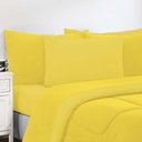 Ver imagem 4 de Kit Edredom + Jogo De Lençol 7Pçs Casal Amarelo Amarelo