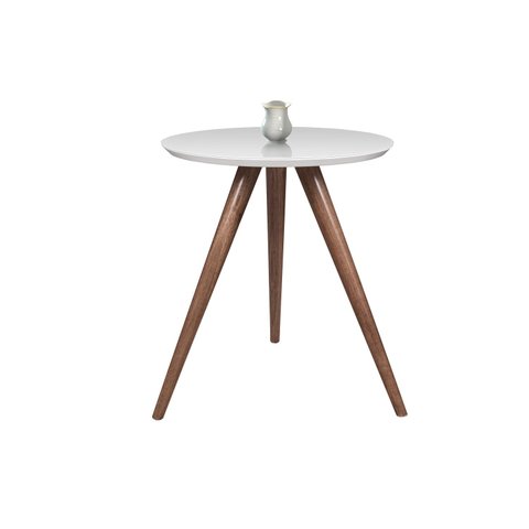 Mesa de canto tampo 60 cm branca vidro pés palito altura 70 cm