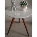 Ver imagem 2 de Mesa de canto tampo 60 cm branca vidro pés palito altura 70 cm