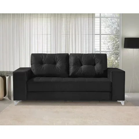 Sofá 3 Lugares Suede Preto Linha