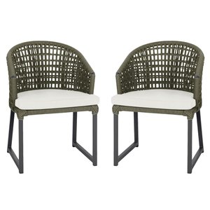 2 Cadeira Noronha Aluminio Micro Pintura Preta, Tr. Telinha Corda Nautica Verde Militar, Estofado -