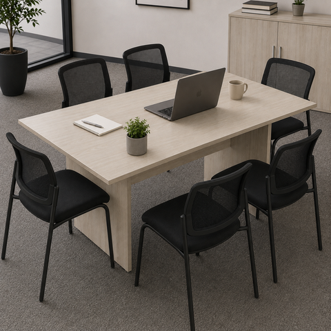 Mesa de Reunião Retangular Pé Painel 1800 mm - Linha Studio: Legno Crema