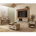 Ver imagem 1 de Conjunto Sala Painel P/ Tv até 72", Aparador 2 Gavetas, Mesa Centro e Apoio Cinamomo/off White Trama