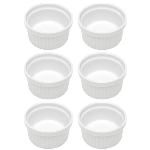 Kit 6 Ramequins Canelado 50ml Porcelana Classic Branco Lyor Pequeno Molhos