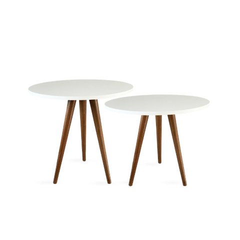 Conjunto Mesa Lateral De Canto Tripé Branco