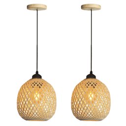 2 Pendente de Fibra Natural Bambu Artesanal Quarto E27 Nat02 - 1