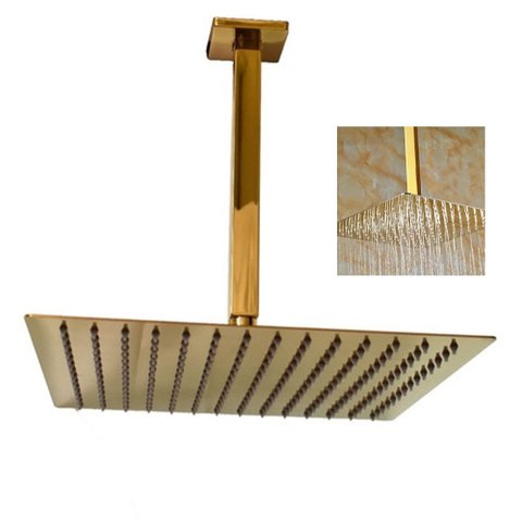 Ducha Chuveiro Teto Slim Inox 20x20 Dourado Luxo Suporte Quadrado Piscina Banheiro Area Externa