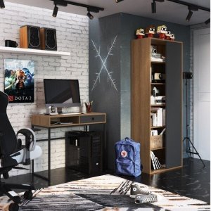 Kit 2 Peças com Estante Livreiro e Escrivaninha 1 Gaveta