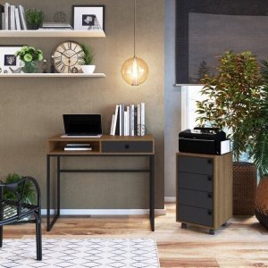 Escrivaninha Mesa Escritório 1 Gaveta com Gaveteiro 4 Gavetas