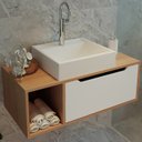 Ver imagem 2 de Gabinete 1 Porta com Cuba para Banheiro Bn3600x44 Amendoa Branco Tecno Mobili