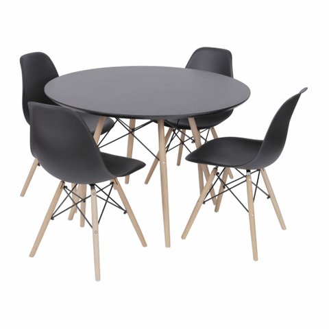 CONJUNTO MESA EAMES PRETA 110CM E 4 CADEIRAS EAMES PP PRETA