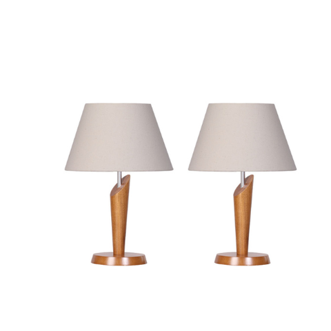 2 Abajur Quarto Capri Madeira Cor Mel Cúpula Tradicional Algodão