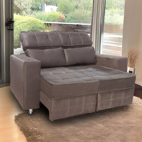 Sófa Retrátil e Reclinável 2 lugares Londres 1.60 Veludo - Star Confort Marrom Chocolate Veludo 1702