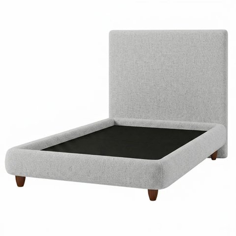 Cama Solteiro Pés Madeira Nami com Cabeceira Parise Linho Cinza Claro - Nexta Casa