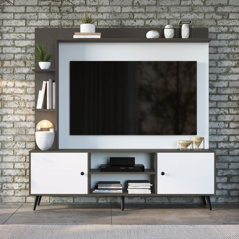 Estante para TV e Home Theater Retrô para TV até 50 Polegadas 180CMX184,5cm Pés em Madeira Maciça Retrô 2 Portas Quiditá Branco