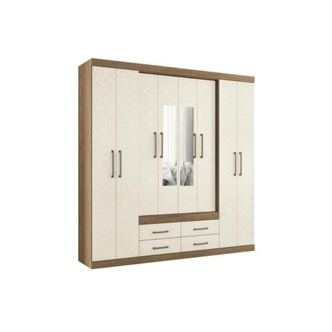 Guarda Roupa Casal 8 Portas e 4 Gavetas C- Espelho Jatoba-areia
